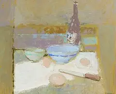 George Kennerley, Still Life with Bottle, acrylic on board