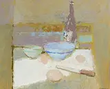 George Kennerley, Still Life with Bottle, acrylic on board