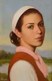 James Cahill, Girl with White Band, oil on linen on board
