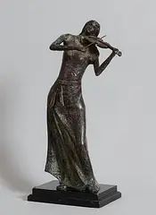 The Fiddle Player by 20th Century Continental School, bronze sculpture - 5.7kg, sold Dec 2014