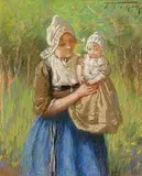 Jessie McGeehan British, The Young Mother, Volendam, pastel
