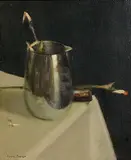 Composition With Paint Box by James English, oil on board, sold Sep 2014