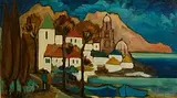 Coastal Village by Markey Robinson, oil on board, sold Sep 2014