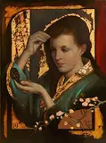 Ken Hamilton, Girl in a Kimono, oil on gold leaf on board