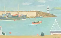 Martin MacKeown, Leaving Harbour, oil on canvas board
