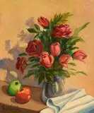 Paul Nietsche, Still Life - Flowers and Fruit, oil on canvas