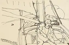 Nick Nicholls, Man Seated by Mast, ink on Paper