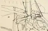 Nick Nicholls, Man Seated by Mast, ink on Paper
