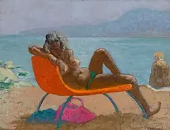 Nude Sunbathing by Patrick Leonard, oil on board, sold Sep 2014