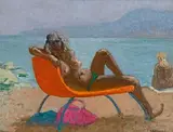 Patrick Leonard, Nude Sunbathing, oil on board
