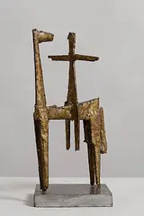 Patrick McElroy, Horse and Rider, 1973, unique bronze polished on limestone base (4.9kg)