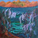 Eithne Carr, Purple Flowers in a Landscape, oil on canvas