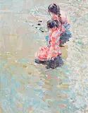 Girls on the Beach by Arthur K. Maderson, oil on panel, offered Apr 2014