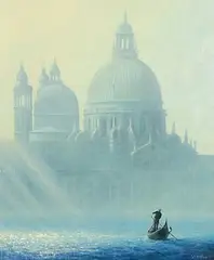 Terence J. Gilbert British, Sunlight and Mist, The Salute, Venice, oil on board