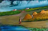 Jimmy Bingham, Haymaking, Donegal, oil on board