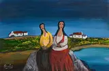 Jimmy Bingham, Evening Gossip, oil on board