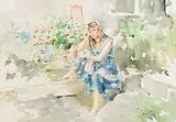 Gordon King British, Girl in Blue, watercolour