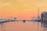 Ivan Sutton, Dawn Over River Liffey, Dublin, oil on board