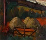 Peter Collis, Farm Gate, oil on board