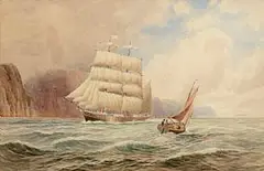 Sailing off the Gobbins, Belfast by Joseph William Carey, watercolour, sold Dec 2013