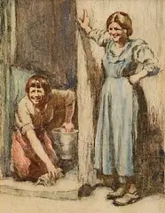 William Conor, Local Banter on a Sunny Morning, crayon