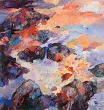 Maurice Henderson, Sea and Rocks, oil on canvas