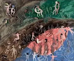Night Swimming by Fred Yeats British, oil on canvas, sold Dec 2013