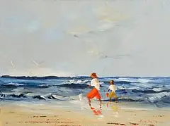 Thelma Mansfield, Fishing by the Shore, oil on canvas