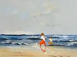 Thelma Mansfield, Fishing by the Shore, oil on canvas