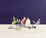 Still Life, Pomegranate and Olives by Virgilio Raposo Portuguese, oil on canvas, sold Dec 2013