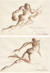 Ernie Barnes, Two works: (i) Study Sketch; (ii) Study Sketch II, 1984, acrylic wash, graphite and ink on paper