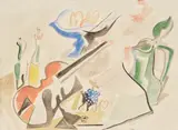 Gino Severini, Studio per natura morta con violino, 1946, watercolor on paper