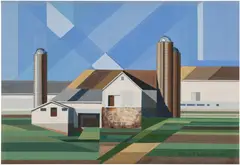 Edmund Lewandowski, Amish Barns, 1983, gouache on paper