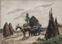 Thomas Hart Benton, Loading Logs, 1945, watercolor on paper