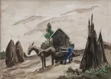 Thomas Hart Benton, Loading Logs, 1945, watercolor on paper