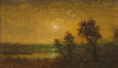 Ralph Albert Blakelock, Untitled (Landscape, Sunset), oil on panel