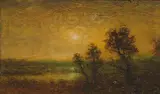 Ralph Albert Blakelock, Untitled (Landscape, Sunset), oil on panel