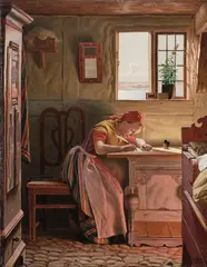 Christen Dalsgaard, Young Girl Writing (Ung pige, der skriver), 1871, oil on canvas