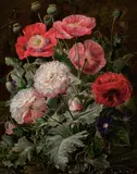 Johan Laurentz Jensen, Bouquet of Poppies, Peonies, and Bindweeds (Buket af valmuer, pæoner og snerler), oil on canvas
