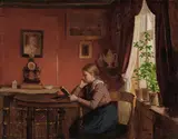 Julius Exner, Schoolgirl Reading (Læsende skolepige), 1901, oil on canvas