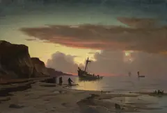 Carl Locher, Fishermen by a Wreck Near Kandestederne (Fiskere ved vrag ud for Kandestederne), 1872, oil on canvas
