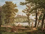 Jens Peter Møller, The Castle of Pløen, Seen from the Park. Mild Autumn Day (Slottet Plön set fra parken, mild efterårsdag), 1842, oil on canvas