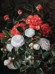 Johan Laurentz Jensen, Red and White Camellias (Røde og hvide kameliaer), oil on canvas