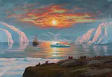 Emanuel Petersen, View of Greenlandic Fjord Lit Up by the Midsummer Sun (Udsigt over en grønlandsk fjord oplyst af midsommersolen), 1936, oil on canvas