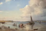 Carl Frederik Sørensen, View of the Sound; in the Background Tibberup Mill and Kronborg; in the Foreground Women Washing (Parti fra Øresund, i baggrunden Tibberup Mølle og Kronborg, i forgrunden koner, der vasker), 1878, oil on canvas