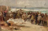 Carl Locher, Fishermen Coming Ashore, Hornbæk (Fiskerne kommer i land, forarbejde til en ukendt komposition), oil on canvas