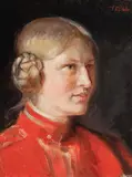 Michael Ancher, Portrait of a Young Girl in Red Dress (Portroet af en ung pige i rød kjole), 1900, oil on canvas