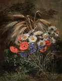 Johan Laurentz Jensen, Bouquet of Field Flowers with Butterflies (Markbuket med aks og sommerfugle), 1841, oil on canvas