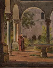 Martinus Rørbye, Cloister at Palermo with a Dominican Friar (Klostergang i Palermo med en dominikanermunk), 1840, oil on canvas