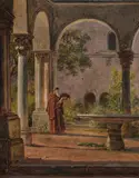 Martinus Rørbye, Cloister at Palermo with a Dominican Friar (Klostergang i Palermo med en dominikanermunk), 1840, oil on canvas